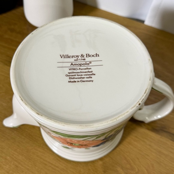 Vintage Villeroy & Boch white, pink, blue & green poppies ceramic Tea Pot - Picture 2 of 8